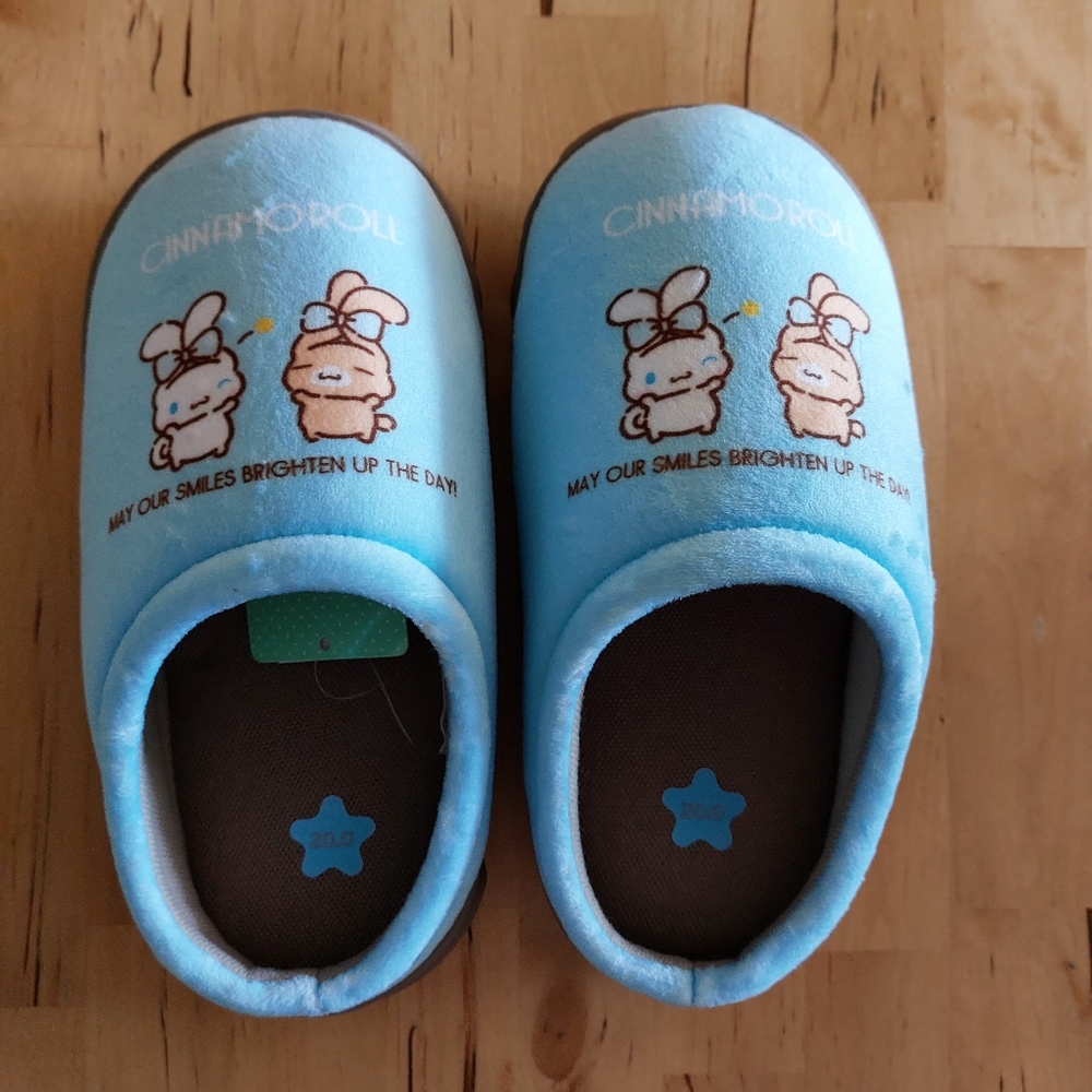 Sanrio CinnamoRoll Kids Soft Suede Room Shoes Slippers 20cm Blue